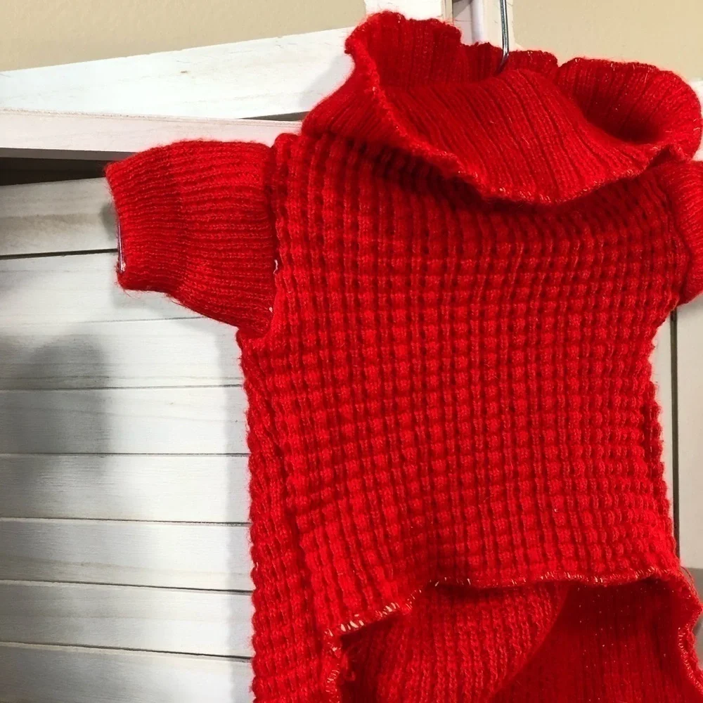 Dog Red Knitted Turtleneck Sweater Cover Up - Large